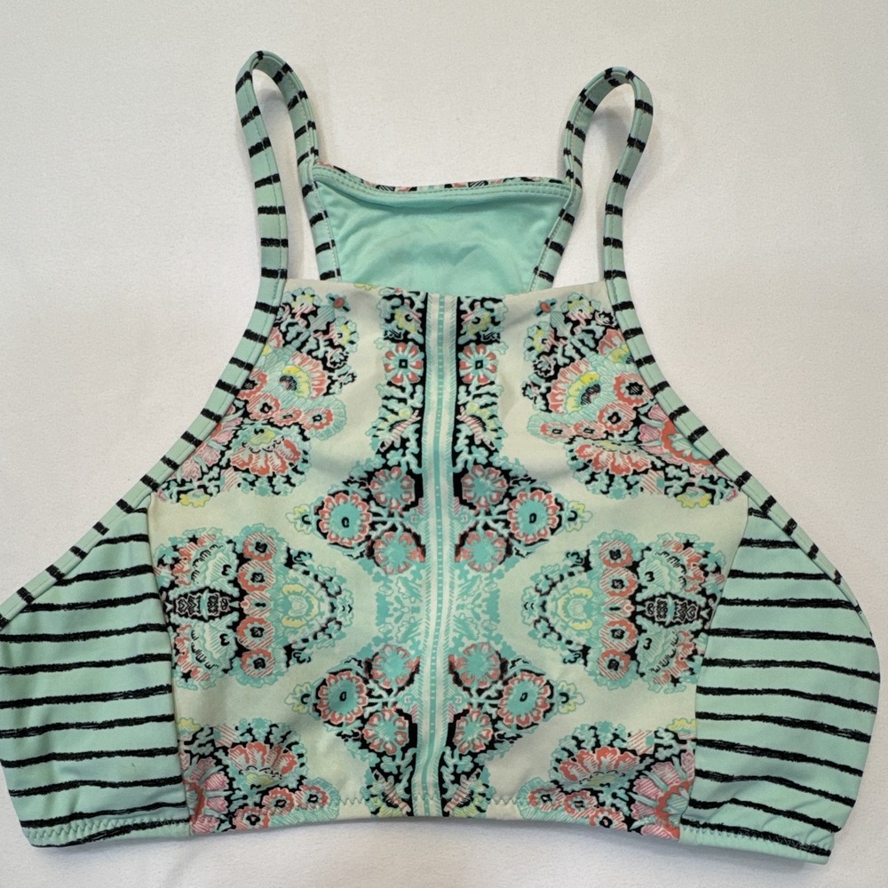 Nanette Lepore Women's Sz S Floral Striped Bikini Top Wide Strap Lined NL5S989